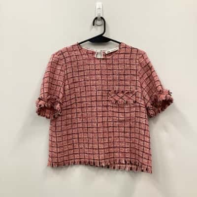 Zara Check Short Sleeve Top Pink Size M