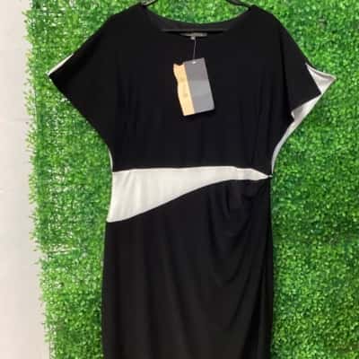 Liz Jordan Womens  Size 14 Short Sleeve Dress  Black  / Off White 