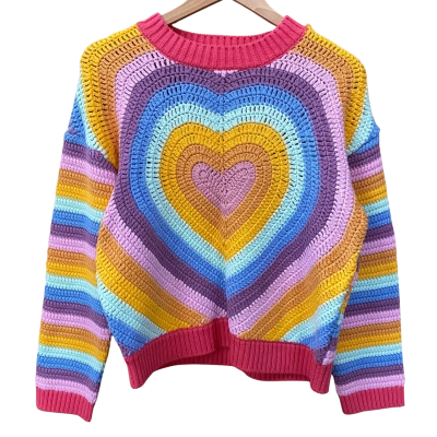 Ghanda Colourful Heart Crochet Jumper Size S