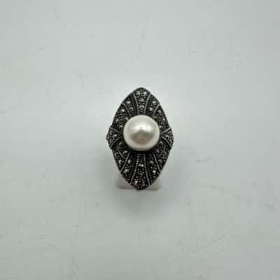 Mimco Pearl & Marcasite Ring Size N