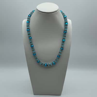  Womens Silver Foil Murano Glass Blue Beaded Necklace - 50cm
