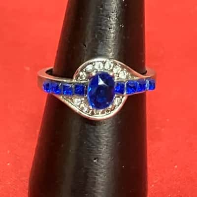  Women's Ring 925 Silver Sparkling Royal Blue Stone 
