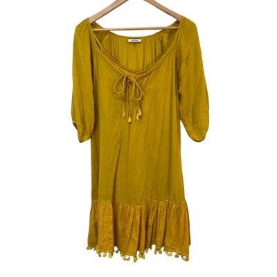 By Marlene Birger Size 34 / 6 Mustard Yellow Puff Sleeve Dress With Slip