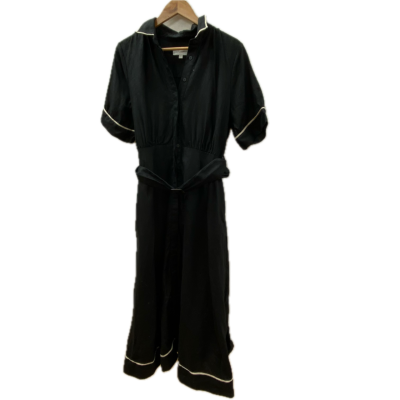 Witchery Womens Dress Size 14 Black Linen Belted with Beige Details