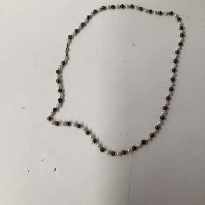  Womens Beaded Necklace cream and dark silver beads