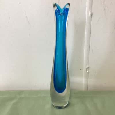 Vintage Art Glass Vase – Blue & Clear Sommerso Style