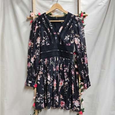 Womens Forever New Black/Pink Floral Dress Size 6