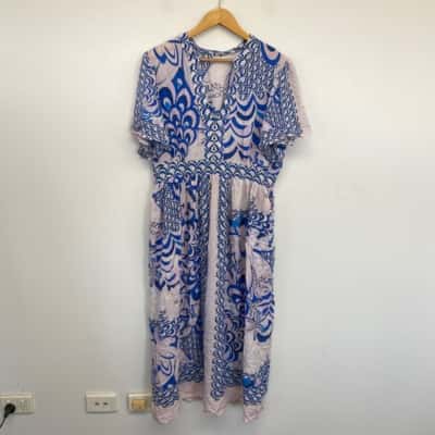 Lula Soul Blue Pattern Short SLeeve Maxi Dress  Size XL 