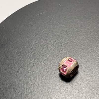 925 Sterling Silver Round Pink Charm with Pink Stones