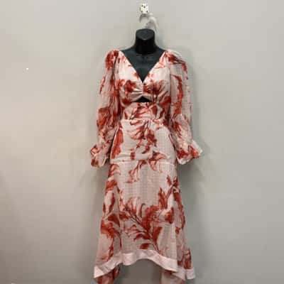 Keepsake the Label Womens  Size 6 Midi Dress Burnt Orange / Floral / Pink  