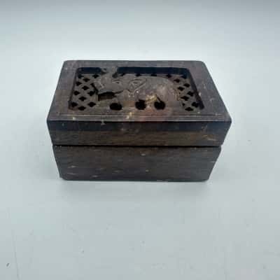Vintage Hand Carved Soap Stone Elephant Trinket Box 