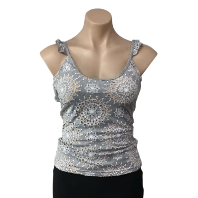 MVMT Desert Flower Womens Size M Grey / Beige / White Embroidered Tank Top (new)