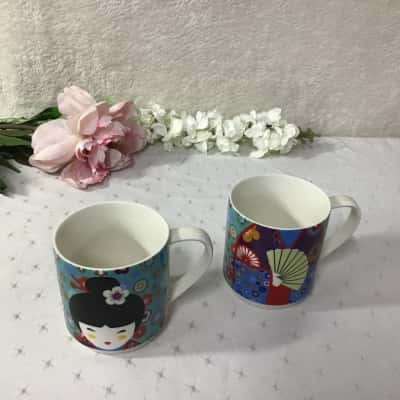 Vue Multicoloured Pattern Porcelain Mugs (x 2)