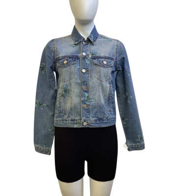 Brand New Flying Angel Womens Size S Butterfly Print Denim Jacket Blue