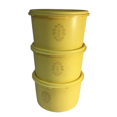 Vintage Yellow Round Canisters x 3 