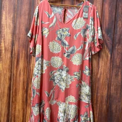 Katies  pink and grey floral Size 16 dress new 