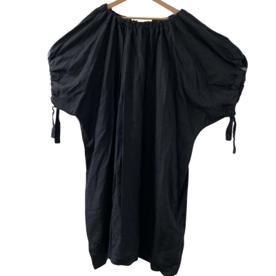 Seaside Tones Women's Short Sleeve Size XL Tunic Dress 100% Linen Black Made in Poland 