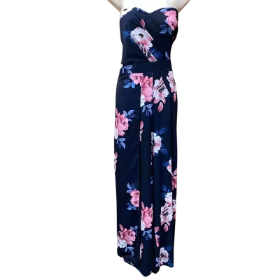 City Chic Navy/Floral Strapless Jumpsuit Size S  