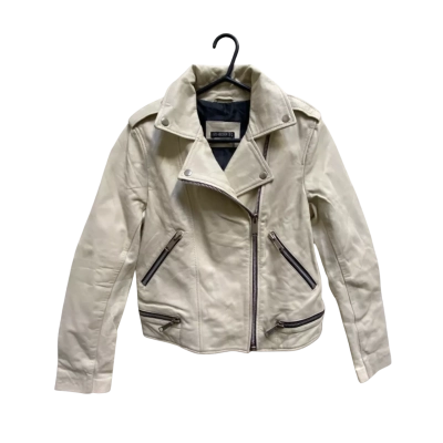 Fate Womens  Size 10 Leather Jacket Off White 