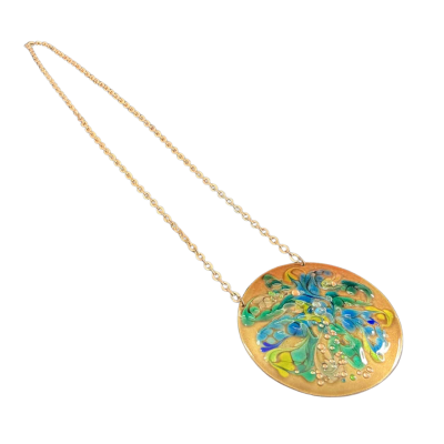  Womens Retro Copper and enamel statement pendant Necklace 