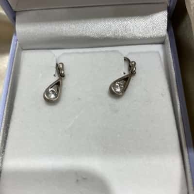  Womens Teardrop Hoop Earrings Silver 925