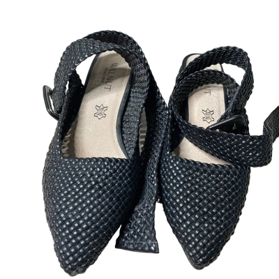 Walnut Black Woven Ankle Strap Flats Size 40