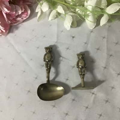 Vintage EPNS "Teddy Bear" Baby Spoon & Food Pusher Cutlery Set