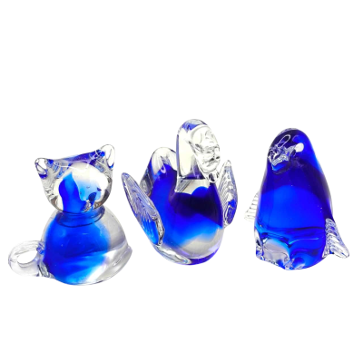3 Miniature Solid Glass Figurines 9cm Tall - Swan, Cat, Penguin  (office)
