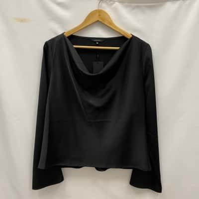 Portmans Women's Size 16 Satin Style Long Sleeve Top Black  BNWT
