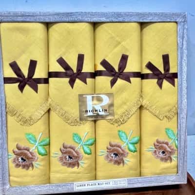 Vintage Richlin Pure Linen Napkins & Placemats x 4 Set 