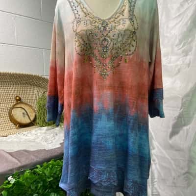  Womens  Size 14 3/4 Sleeve Top Multicoloured 