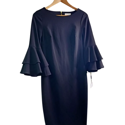 BNWT Calvin Klein Bell Sleeve Womens  Size 8 Bodycon Dress / Midi Dress Black  