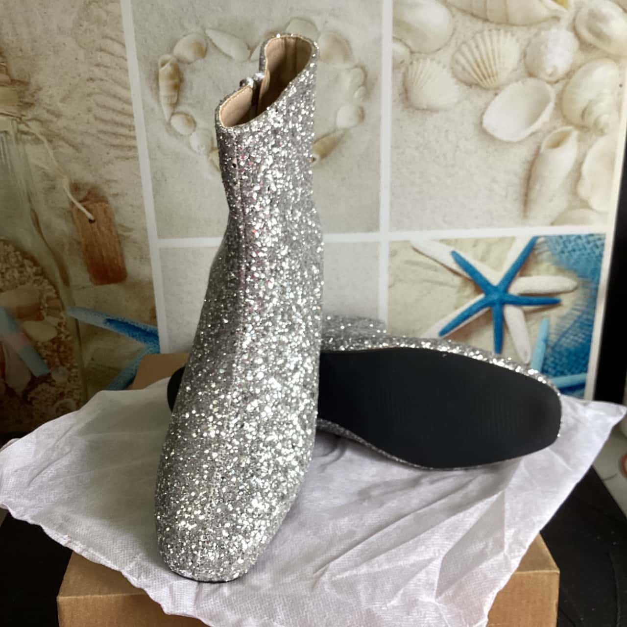 silver glitter ankle boots