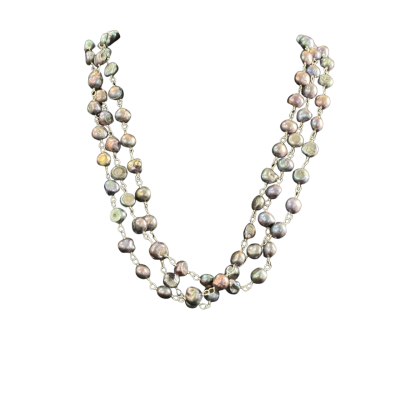  Womens Sterling silver dyed peacock pearls (freshwater)  Necklace Blue / Purple / Silver 