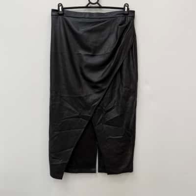 Sheike Black PU Split Front Skirt - Size 16   