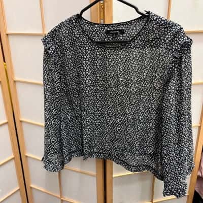 LIFE with BIRD Womens  Size 2 Crew Neck Top / Long Sleeve Top Black  / White 