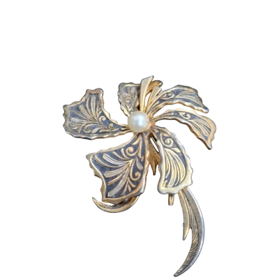  Womens Damascene gold tone Brooch 