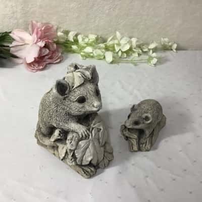 Concrete Possum in Leaves Garden Statues (x 2)