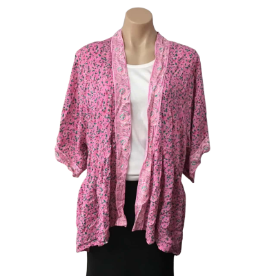 Tigerlily Womens Size S / M White / Pink / Green Floral Short Sleeve Open Jacket 