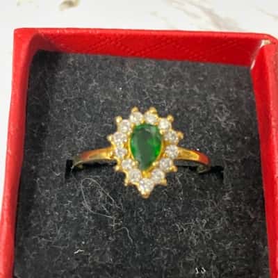 Sterling silver gold plated green stone ring 