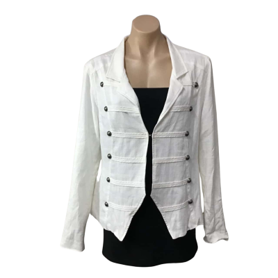 White Sandstorm Womens Size XL White Linen Blend Long Sleeve Military Jacket