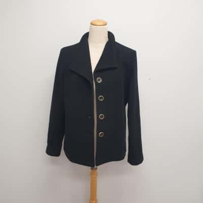 Sabena Super Smart /Wool Mix /Workwear /Office to Dinner Black with Gold Button Front Jacket Size 14 