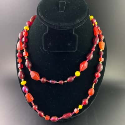  Womens double row Necklace Orange / Red / Yellow 