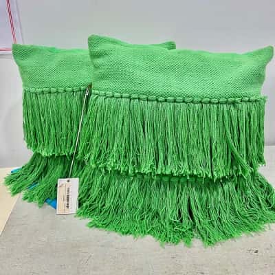 BNWT Bangs Fringed Green Tassel Cushions x 2
