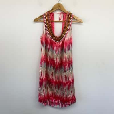 Witchery Pink Print Pure Silk Sleeveless Mini Dress  Size L 