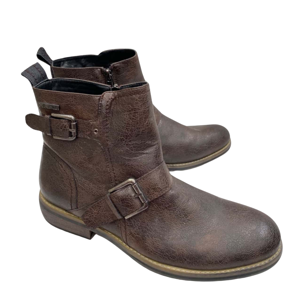 Mens Size 10.5 Brown Zip Up Ankle Boots with Buckle Detail