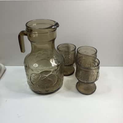 Smoked Glass Juice Jug and Cups