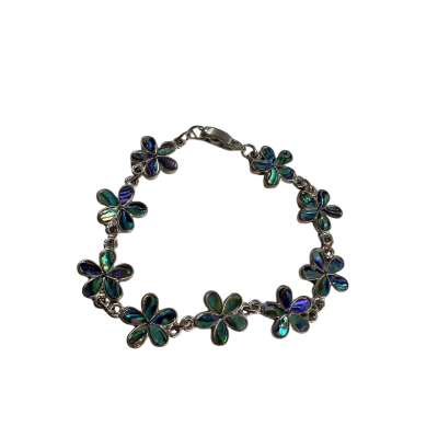 Paua Shell Daisy Link Bracelet - Iridescent Blue/Green 