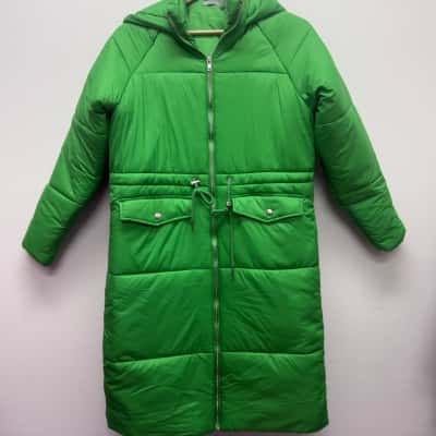 Katies  Size 8 long Puffer Jacket Green 