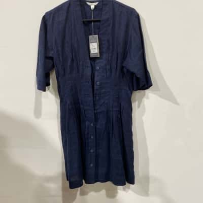 Country Road Womens  Organic Linen Navy Blue  Dress RRP $199